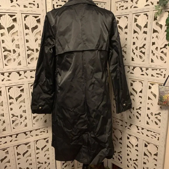 MOSSIMO SUPER NICE SHINY BLACK BUTTON UP LONG SLEEVE LONG COAT - Picture 6 of 9